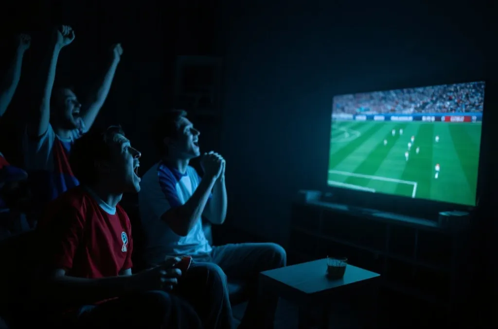 球迷看着手机屏幕上的赛程表，充满期待